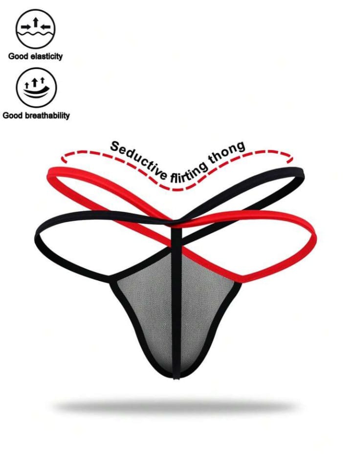 Fashionable Black Hollow Mesh Alluring Black & Red Trim Sexy Underwear For men